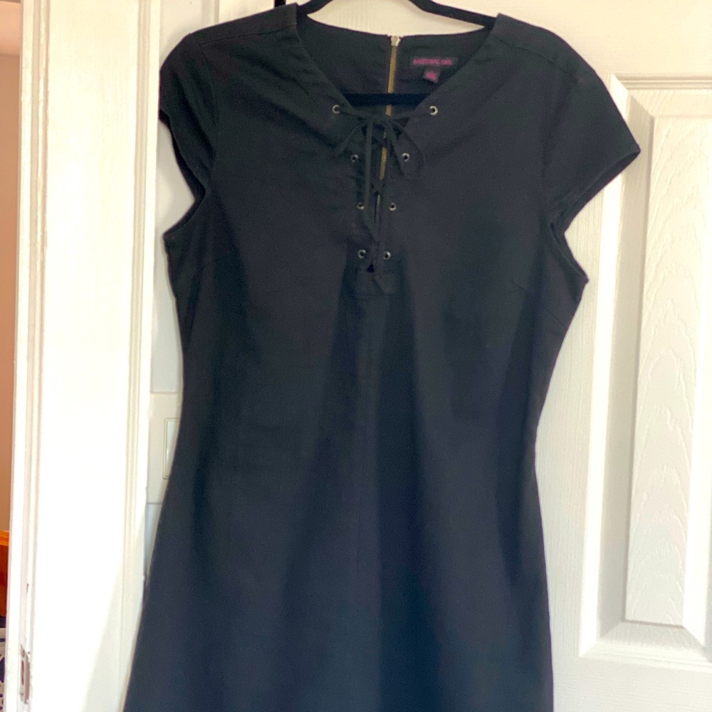 Material girl black dress with tie front